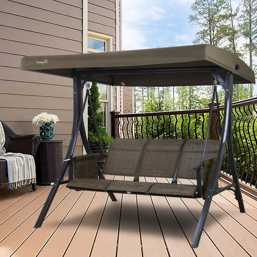 Brenda 3 Seat Patio Swing Chair Outdoor Porch Swing Glider with Adjustable Canopy Side Pouches Breathable Seat and Back