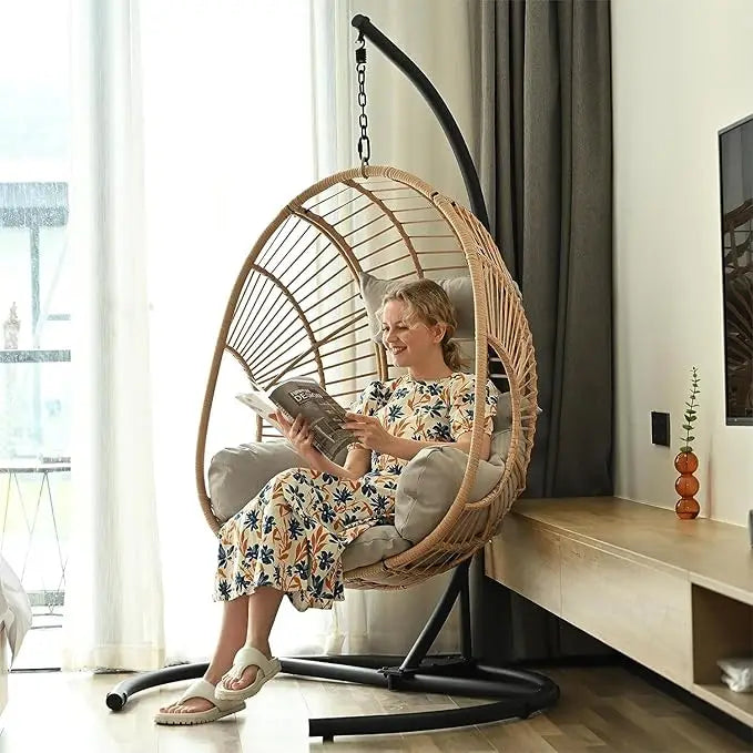 Extra Large Hanging Egg Swing Chair 400 Pound Capacity UV Resistant Mat Outdoor Willow Swing Chair