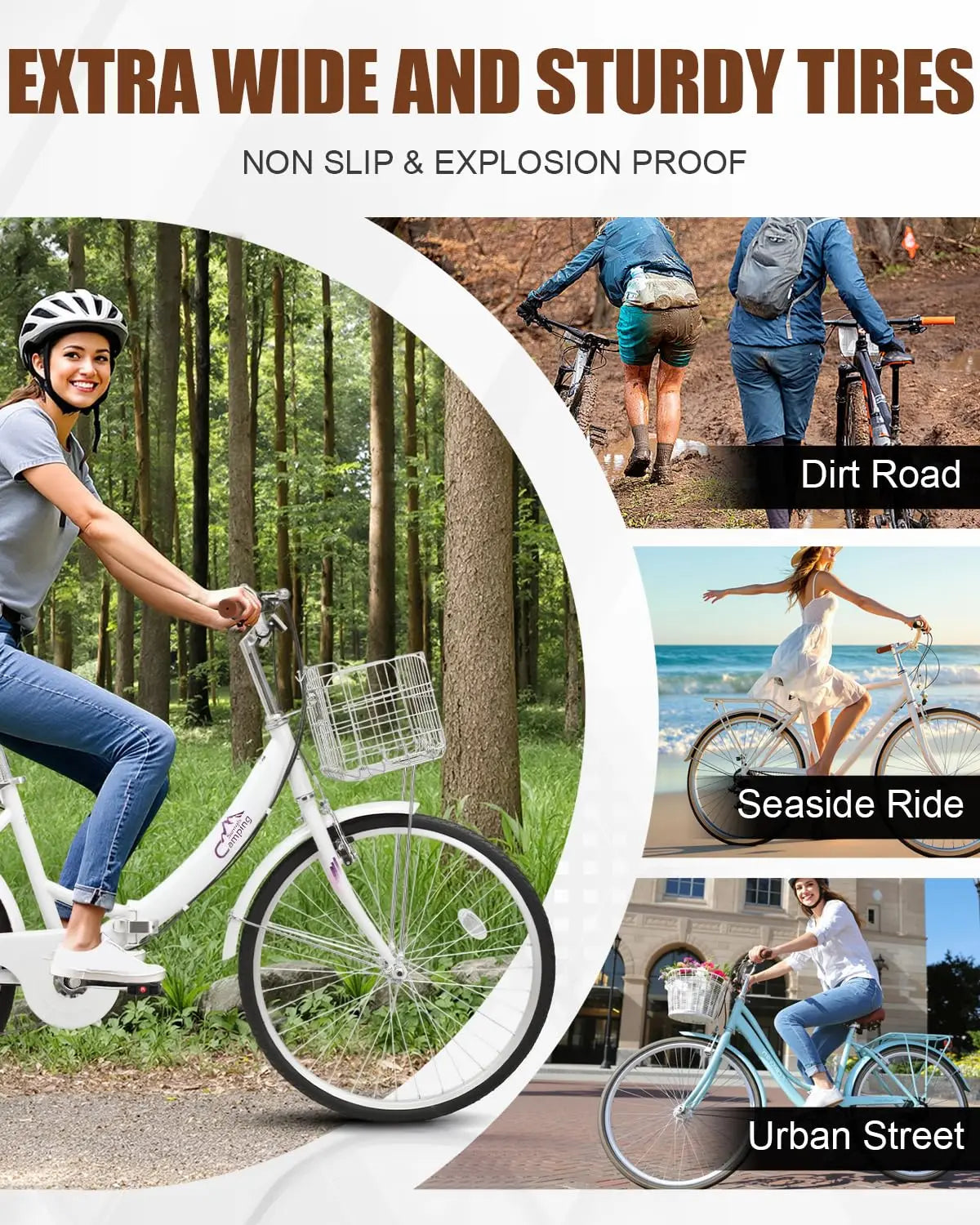 Foldable 24 26 Inches Bike 7 Speed Beach Cruiser With Lock Back Seat Basket