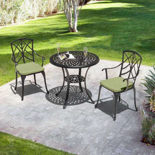 Bistro Set 3 Piece Outdoor All Weather Cast Aluminum Patio Bistro Set Patio Table and Chairs Set of 2 with Umbrella Hole and Gr