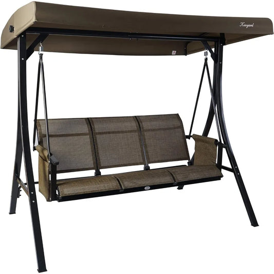 Brenda 3 Seat Patio Swing Chair Outdoor Porch Swing Glider with Adjustable Canopy Side Pouches Breathable Seat and Back