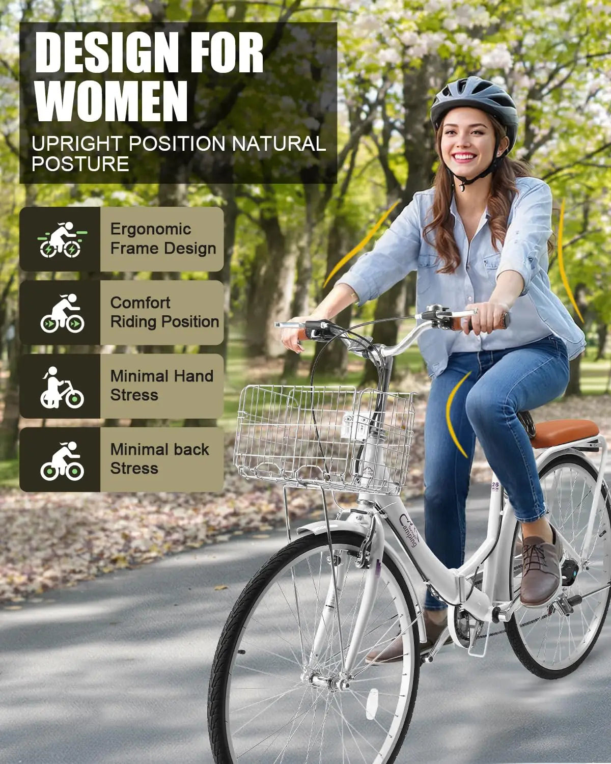 Foldable 24 26 Inches Bike 7 Speed Beach Cruiser With Lock Back Seat Basket