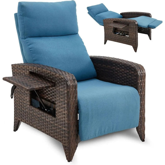 Upgraded Outdoor Recliner Chair Adjustable Back Reclining Patio Chairs Lay Flat Extended Footrest Wicker Rattan Metal