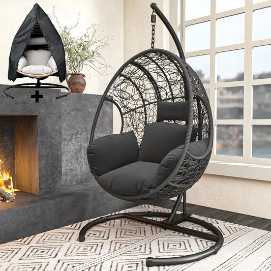 Extra Large Hanging Egg Swing Chair 400 Pound Capacity UV Resistant Mat Outdoor Willow Swing Chair