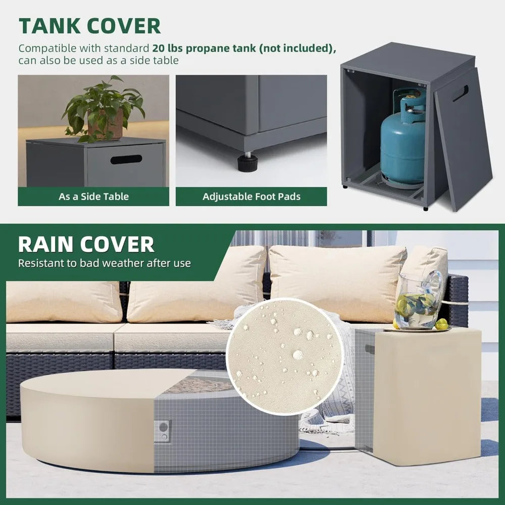 42 Inch Outdoor Propane Gas Fire Pit Table with Hidden Tank for Patio 50000 BTU Iron Round Firepit