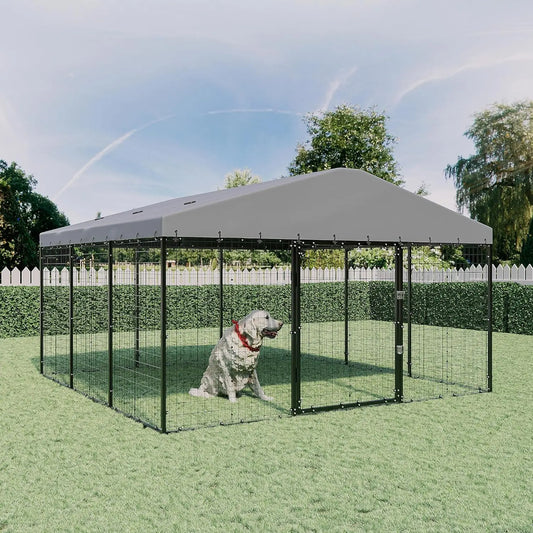 Outdoor Heavy Dog Cage for Big Dogs Galvanized Steel Dog Fence Pen with Ground Nails and Double Safety Rotate Door Lock