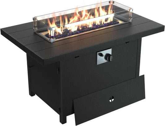 Propane Fire Pit 43 Inch Outdoor Fire Table 55000 BTU Aluminium Fire Table with Lid and Waterproof Cover