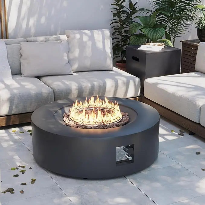 42 Inch Outdoor Propane Gas Fire Pit Table with Hidden Tank for Patio 50000 BTU Iron Round Firepit