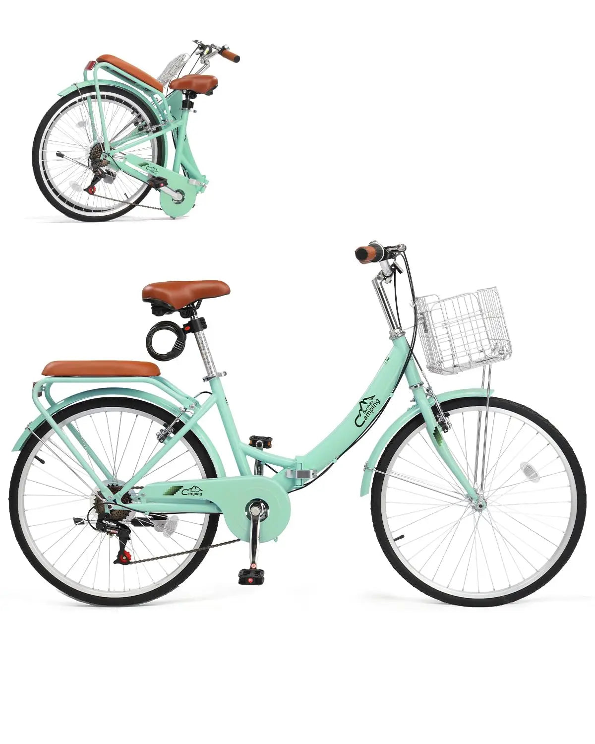 Foldable 24 26 Inches Bike 7 Speed Beach Cruiser With Lock Back Seat Basket