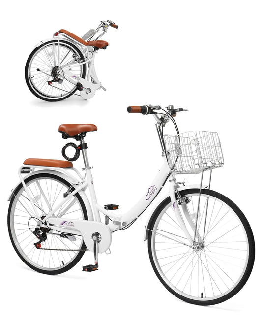 Foldable 24 26 Inches Bike 7 Speed Beach Cruiser With Lock Back Seat Basket