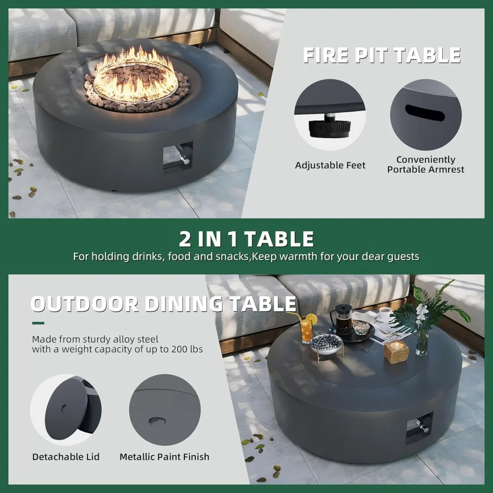 42 Inch Outdoor Propane Gas Fire Pit Table with Hidden Tank for Patio 50000 BTU Iron Round Firepit