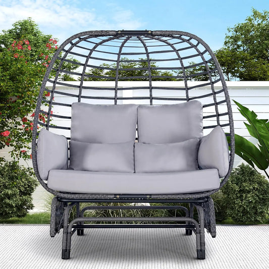 Outdoor Double Egg Chair Patio Chairs - 500lbs Capacity for 2 Person, Oversized Wicker Rocking Glider Chair with Steel Stand,