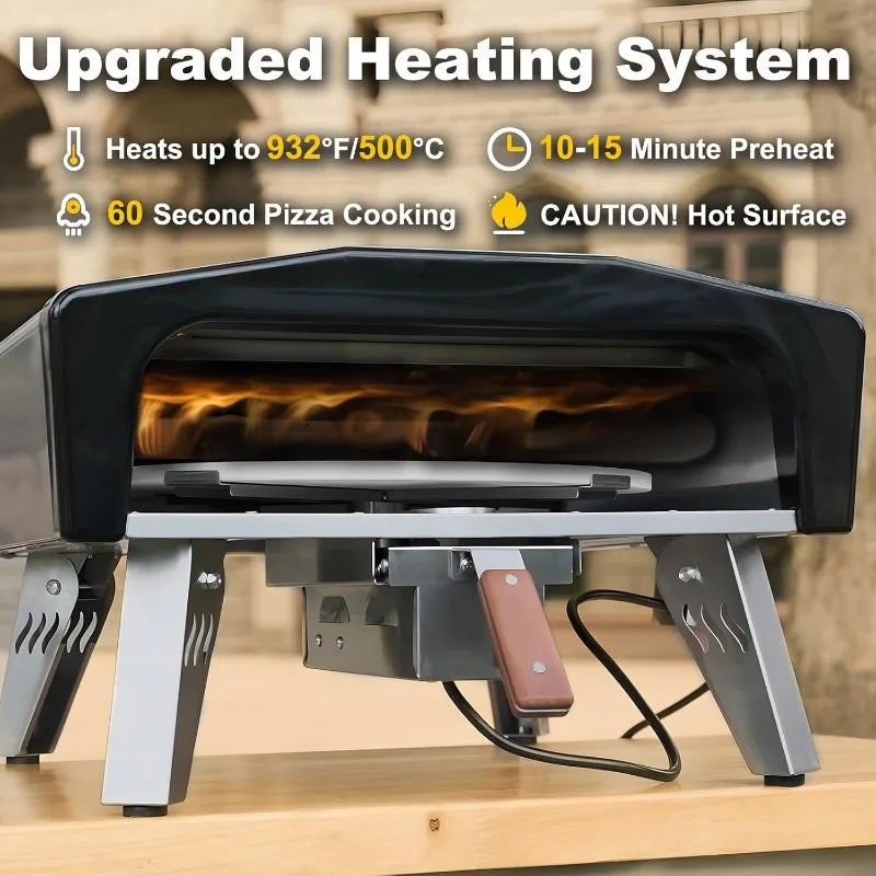 20 Inch Outdoor Gas Pizza Oven with Pull Out Handle and 360 Degree Automatic Rotating Pizza Stone Portable Stainless Steel Propane Pizza Oven for Grill Backyard and Camping