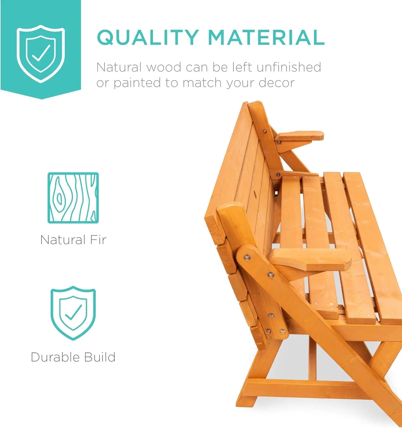 2-in-1 Transforming Interchangeable Outdoor Wooden Picnic Table Garden Bench for Backyard, Porch, Patio, Deck w/Umbrella Hole