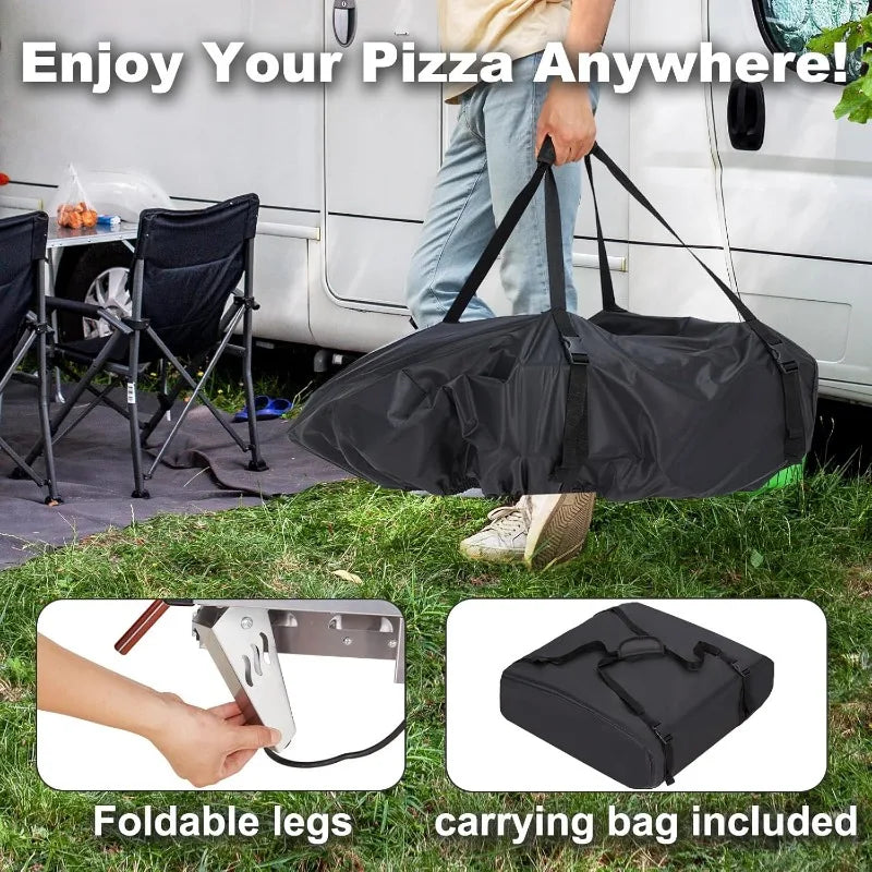 20 Inch Outdoor Gas Pizza Oven with Pull Out Handle and 360 Degree Automatic Rotating Pizza Stone Portable Stainless Steel Propane Pizza Oven for Grill Backyard and Camping