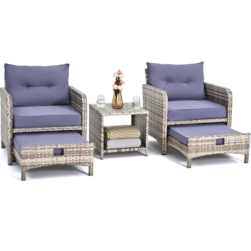 5 Pieces Wicker Patio Furniture Set Outdoor Patio Chairs with Ottomans Conversation Furniture with coffetable for Poorsi