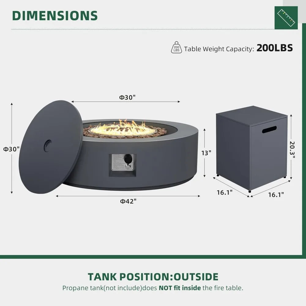 42 Inch Outdoor Propane Gas Fire Pit Table with Hidden Tank for Patio 50000 BTU Iron Round Firepit
