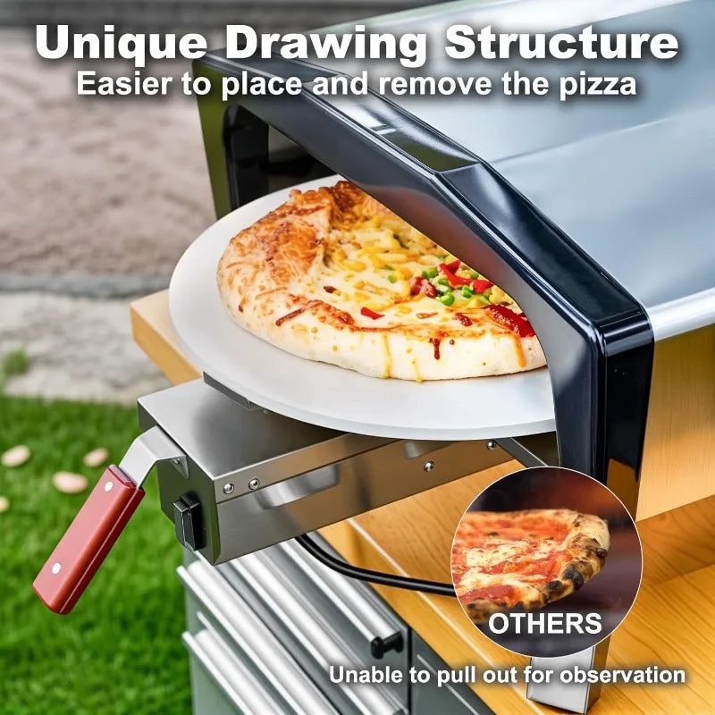 20 Inch Outdoor Gas Pizza Oven with Pull Out Handle and 360 Degree Automatic Rotating Pizza Stone Portable Stainless Steel Propane Pizza Oven for Grill Backyard and Camping