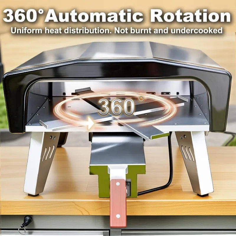 20 Inch Outdoor Gas Pizza Oven with Pull Out Handle and 360 Degree Automatic Rotating Pizza Stone Portable Stainless Steel Propane Pizza Oven for Grill Backyard and Camping