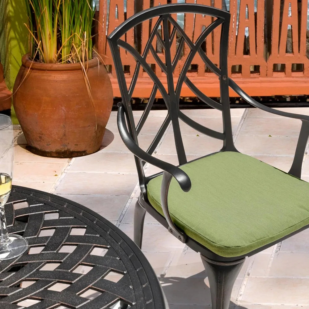 Bistro Set 3 Piece Outdoor All Weather Cast Aluminum Patio Bistro Set Patio Table and Chairs Set of 2 with Umbrella Hole and Gr