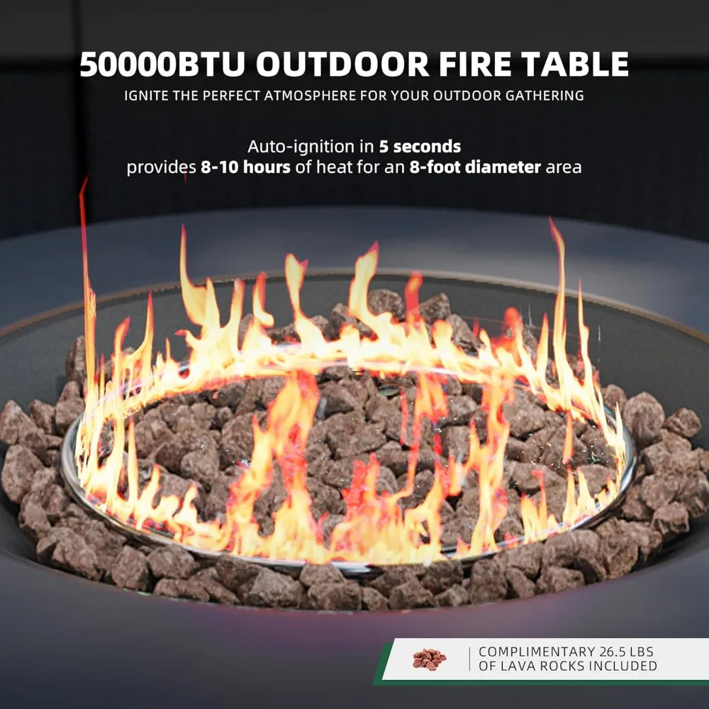 42 Inch Outdoor Propane Gas Fire Pit Table with Hidden Tank for Patio 50000 BTU Iron Round Firepit