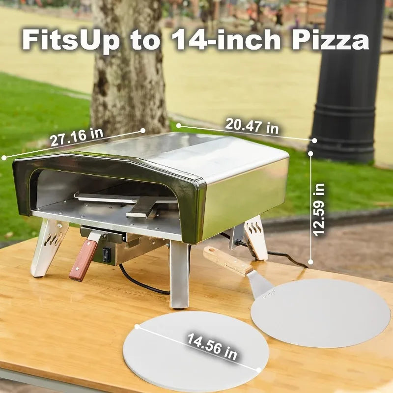 20 Inch Outdoor Gas Pizza Oven with Pull Out Handle and 360 Degree Automatic Rotating Pizza Stone Portable Stainless Steel Propane Pizza Oven for Grill Backyard and Camping