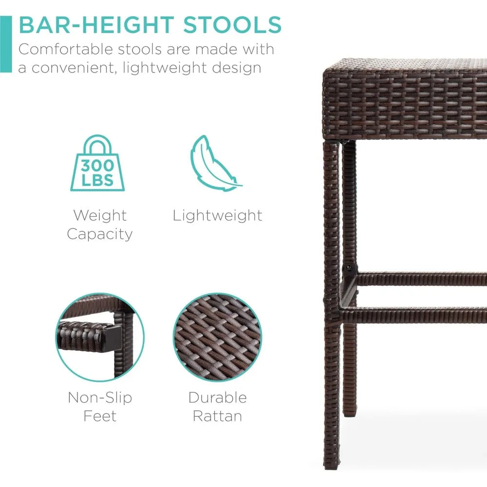 5 Piece Outdoor Wicker Bar Table Set for Patio Poolside and Backyard with Built in Bottle Opener Hidden Storage Shelf and Metal Table
