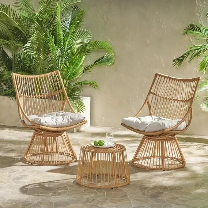 Outdoor Wicker Bistro Patio Furniture Set, Retro Wicker Chair Set with Side Table, Boho Style Patio Chair with High Back and Cus