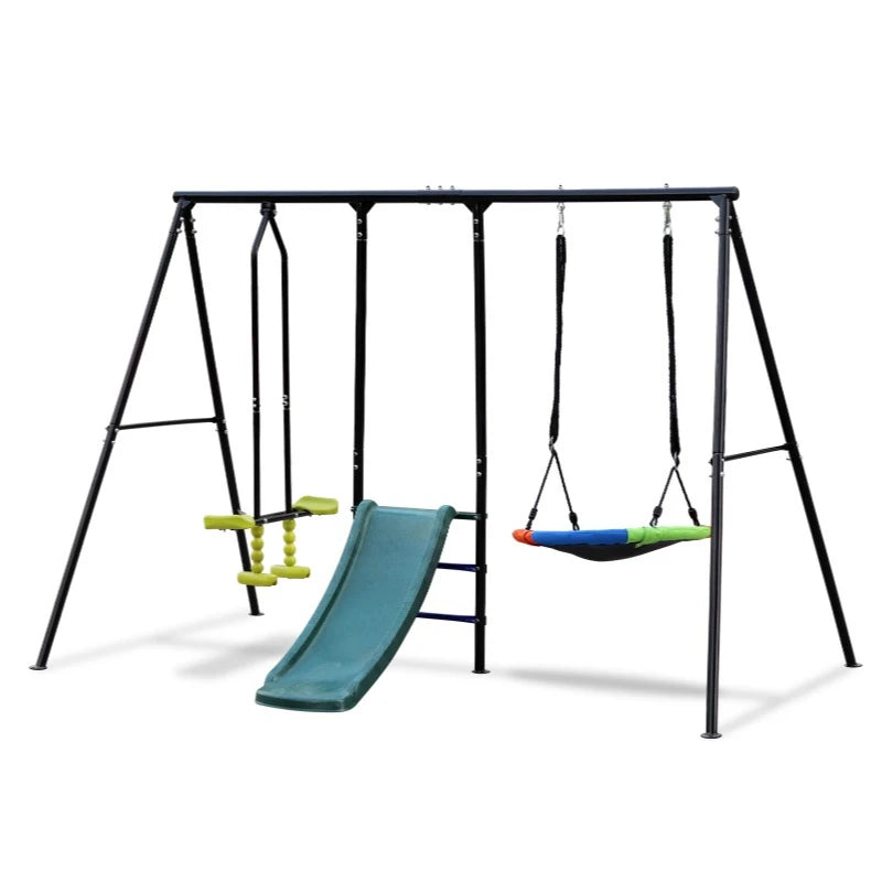 Swing Sets for Backyard 550LBS Swingset Outdoor for Kids with Slide and Glider 1 Saucer Swing
